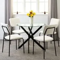 Sanur Round Dining Table Set with 4 Chairs - Clear, Glass