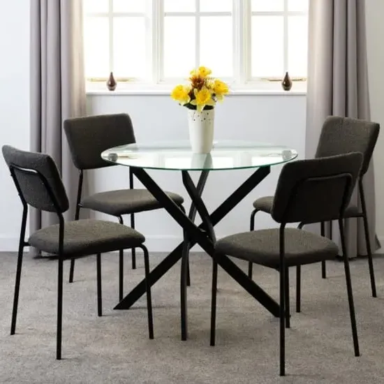 Sanur Round Dining Table Set with 4 Chairs - Clear, Glass image