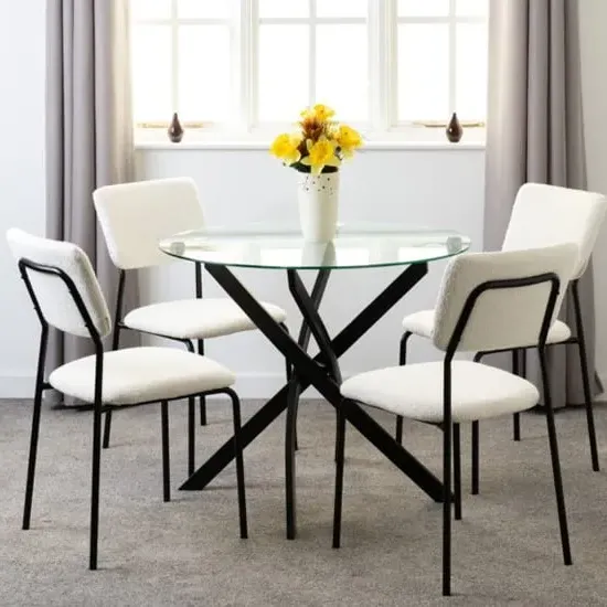 Sanur Round Dining Table Set with 4 Chairs - Clear, Glass