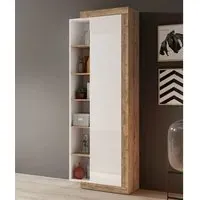 Sanur Tall Storage Cabinet with Doors - White, Sandal Oak