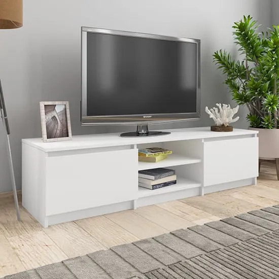 Saraid TV Stand with 2 Doors - White, Chipboard