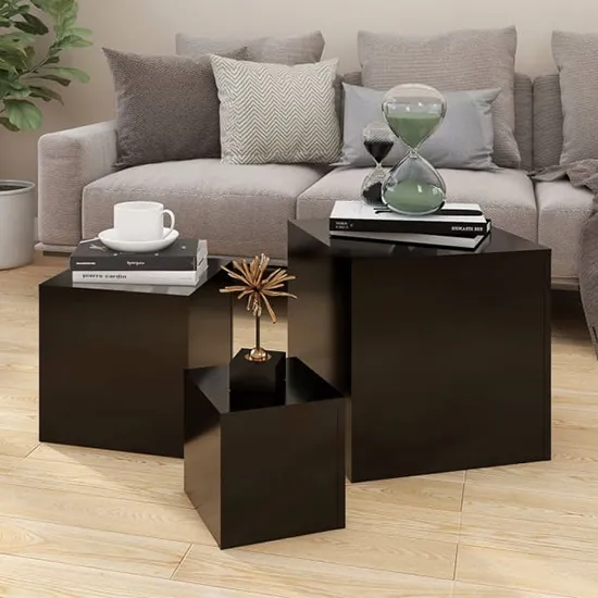 Sarki Set of 3 Cube Side Tables - Black, Chipboard product