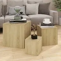 Sarki Set of 3 Cube Side Tables - Sonoma Oak, Chipboard