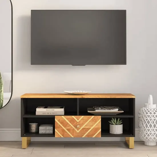 Sarlat TV Stand with 1 Drawer 4 Shelves - Brown, Mango Wood
