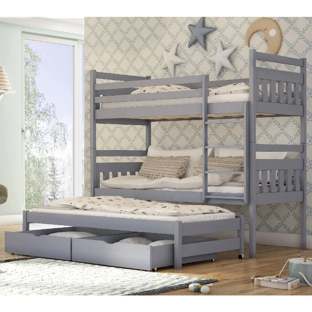 Sarnia Bunk Bed with Trundle and Storage - Grey