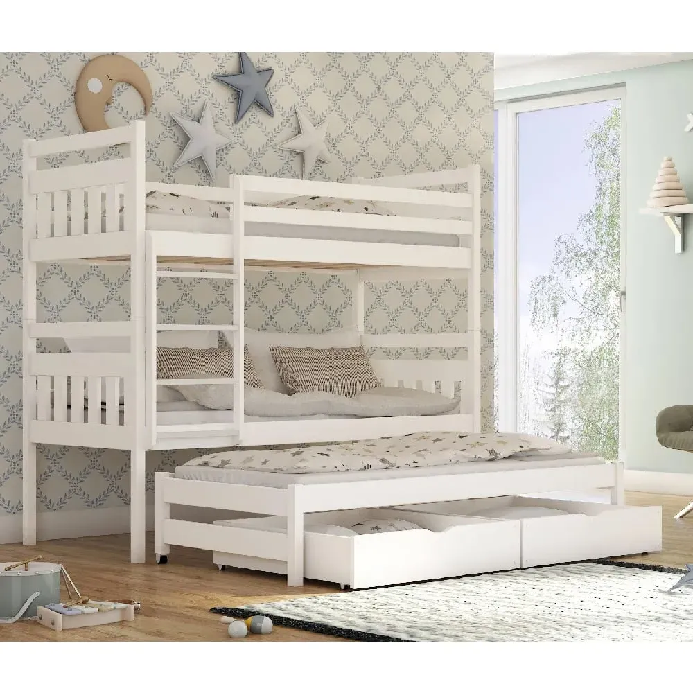 Sarnia Bunk Bed with Trundle and Storage - White