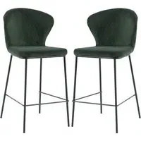 Sarnia Counter Bar Stools In Pair - Green, Corduroy