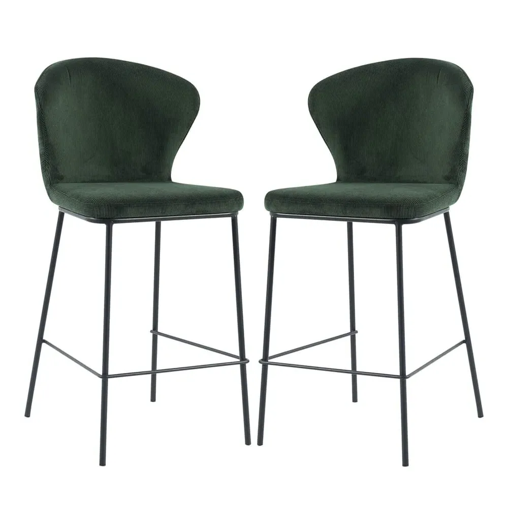 Sarnia Counter Bar Stools In Pair - Green, Corduroy image