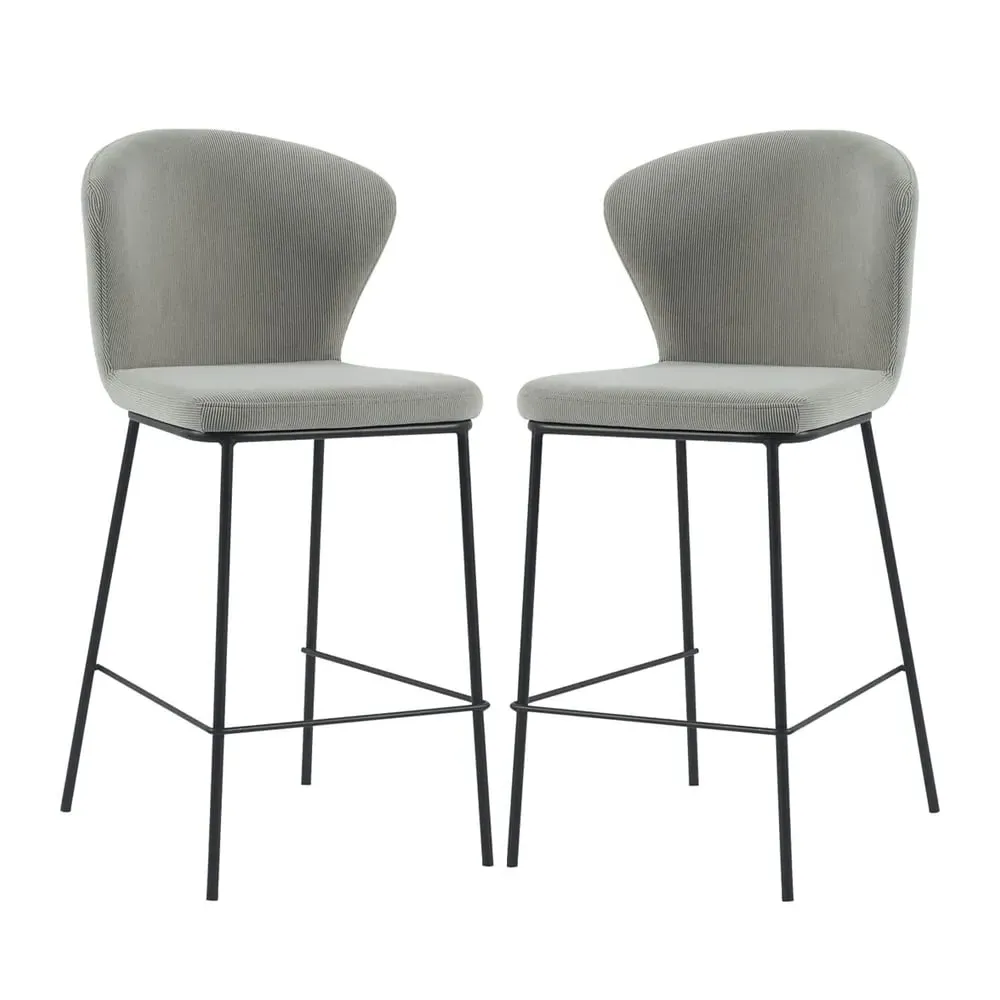 Sarnia Counter Bar Stools In Pair - Stone, Corduroy