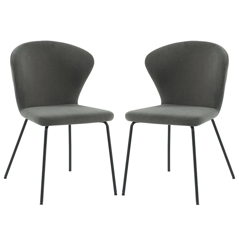 Sarnia Dining Chairs In Pair - Dark Grey, Corduroy image