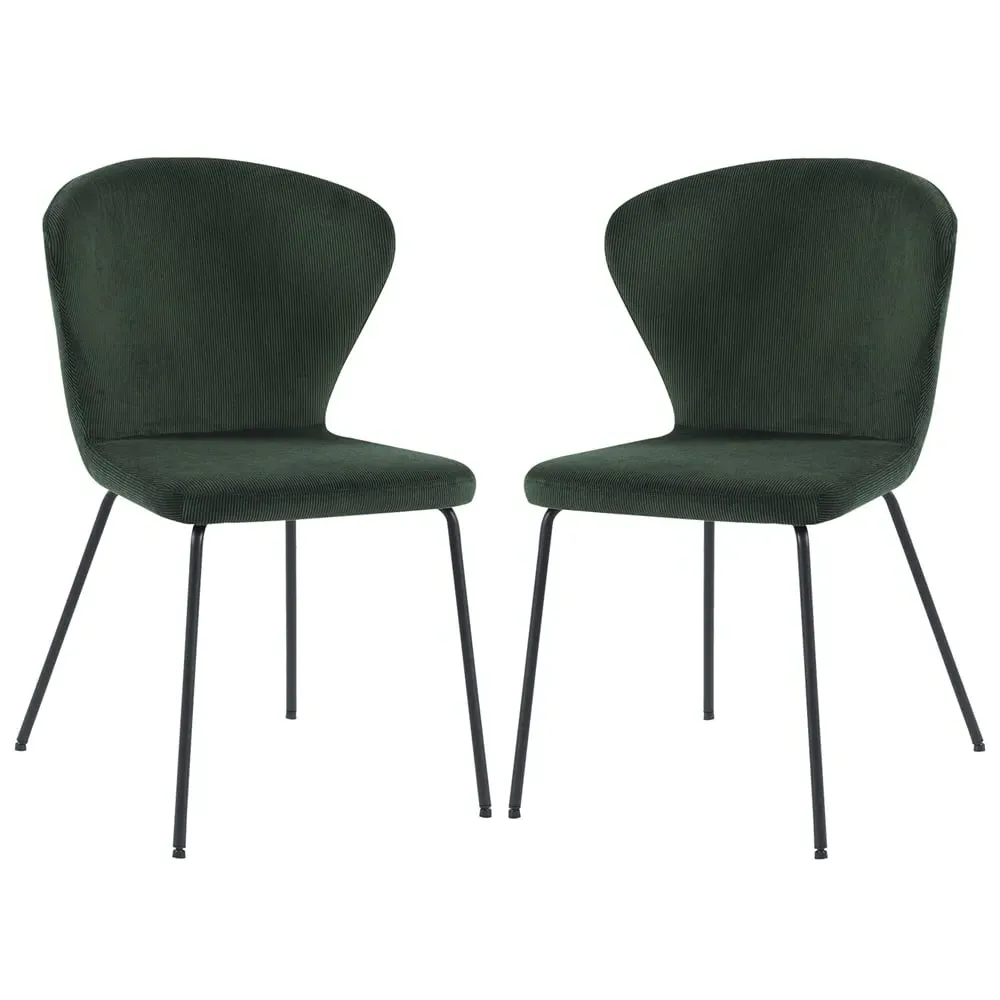 Sarnia Dining Chairs In Pair - Green, Corduroy