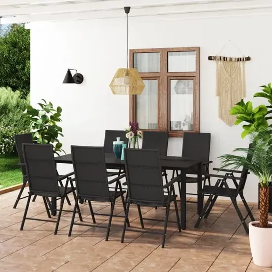 Sarnia Large 9 Piece Garden Dining Set - Black, Aluminium