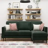 Sarnia Reversible Corner Sofa with Floating Chaise - Green, Velvet