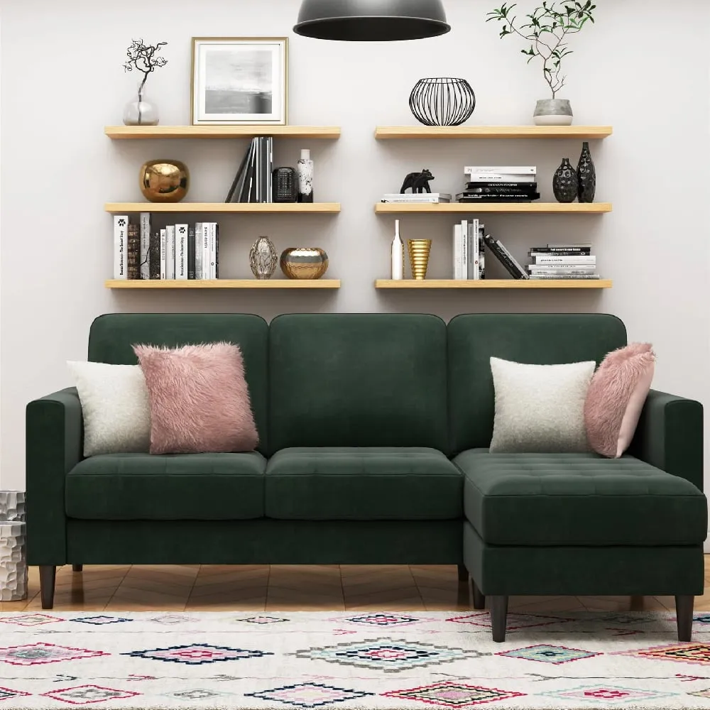 Sarnia Reversible Corner Sofa with Floating Chaise - Green, Velvet image