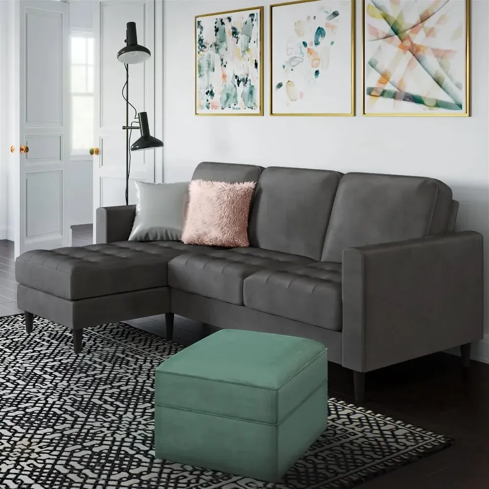 Sarnia Reversible Corner Sofa with Floating Chaise - Grey, Velvet