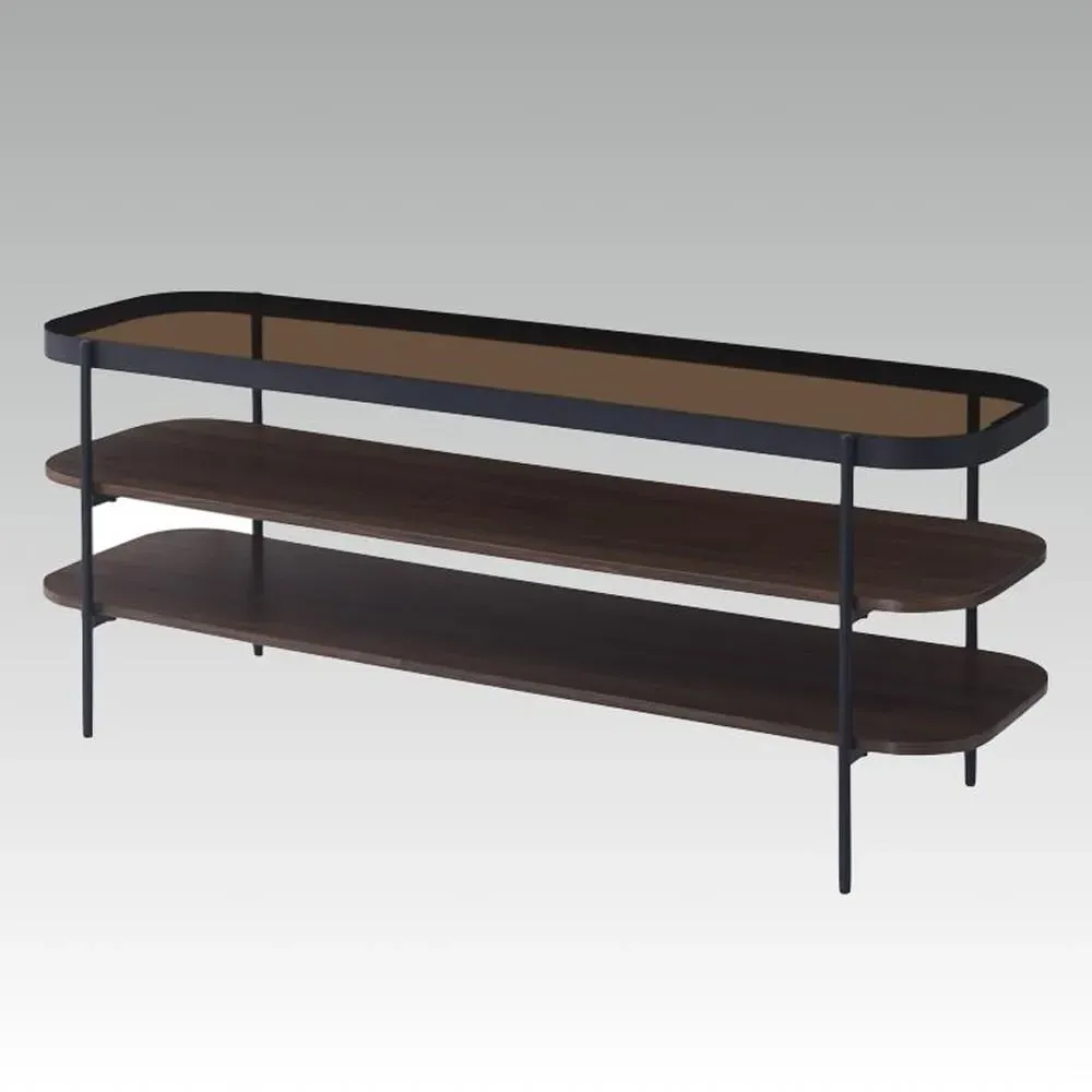 Sarnia Smoked Glass TV Stand with 2 Shelves - Walnut
