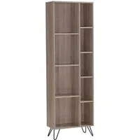 Sarva Narrow Wooden Bookcase with Black Metal Legs - Oak