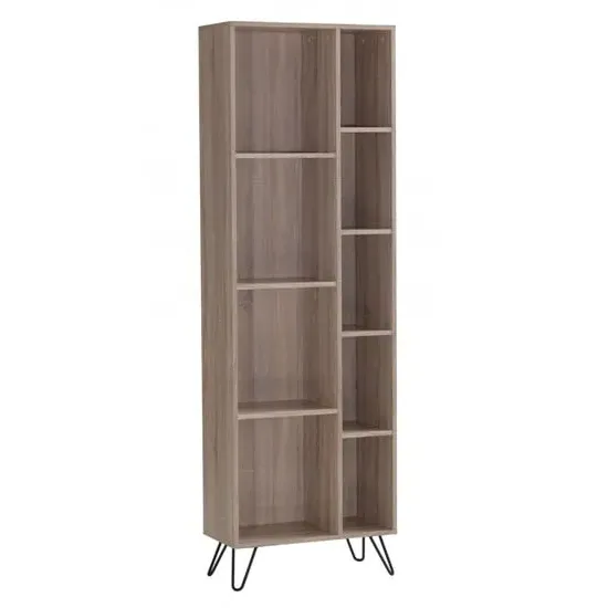 Sarva Narrow Wooden Bookcase with Black Metal Legs - Oak image