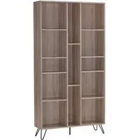 Sarva Wide Wooden Bookcase with Black Metal Legs - Oak