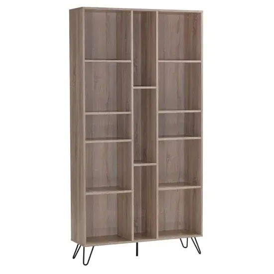 Sarva Wide Wooden Bookcase with Black Metal Legs - Oak