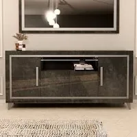 Sarver 4-Door Sideboard with LED - Black, High Gloss