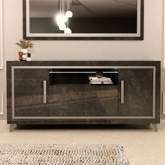 Sarver 4-Door Sideboard with LED - Black, High Gloss