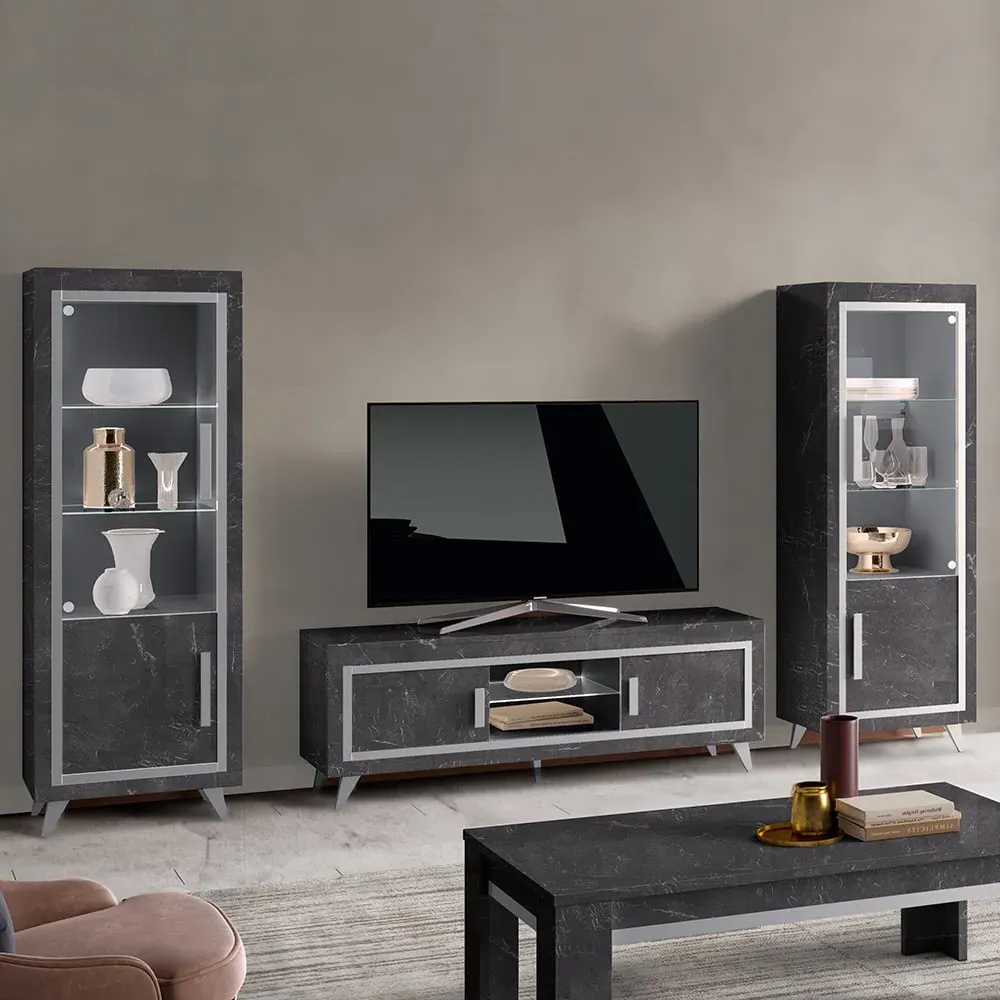 Sarver Living Room Set with Display Cabinet - Black, MDF