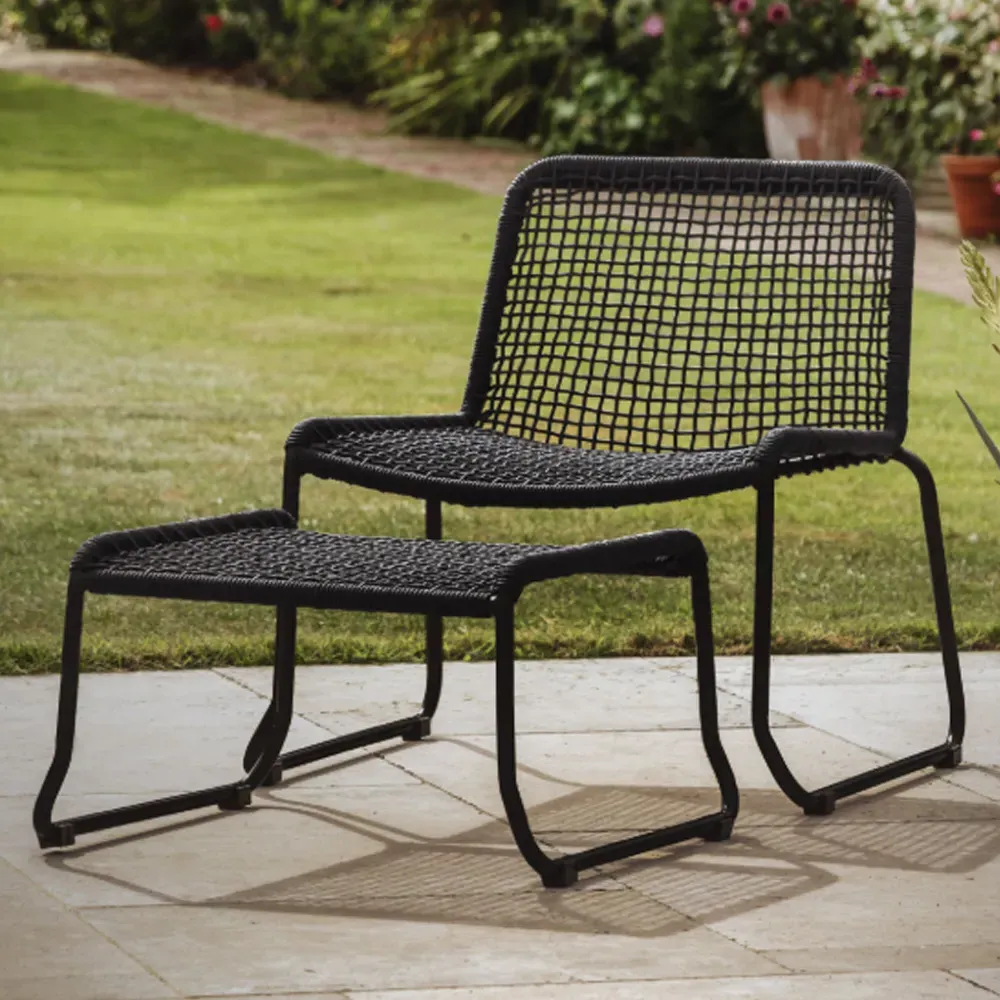 Saskatoon Outdoor Rope Lounge Chair with Footstool - Black product