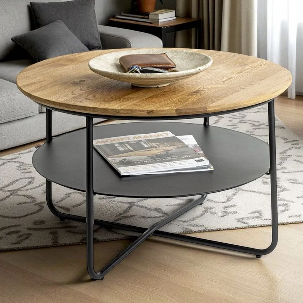 Saskatoon Round Coffee Table - Oak, Black image