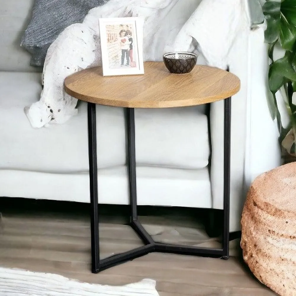 Saskatoon Round End Table - Black, Oak