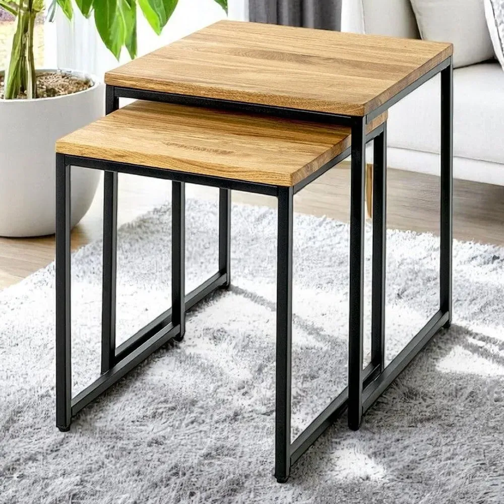 Saskatoon Wooden Nest of 2 Tables - Oak, Black