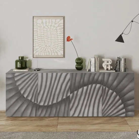 Sassari 4-Door Sideboard - Concrete Effect, Wood