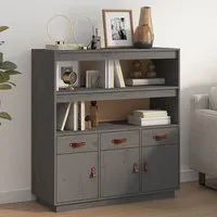Satha Pinewood Highboard with Storage - Grey, Pine