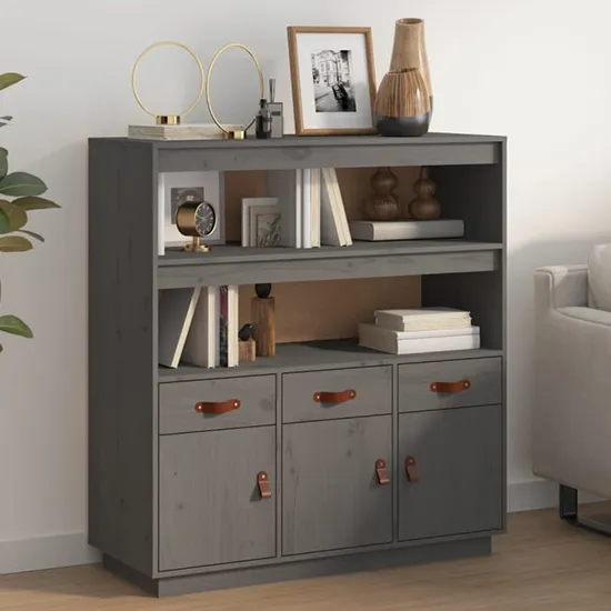 Satha Pinewood Highboard with Storage - Grey, Pine image