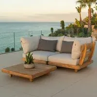 Sauchie 2-Seater Outdoor Sofa with Coffee Table - Grey, Teak