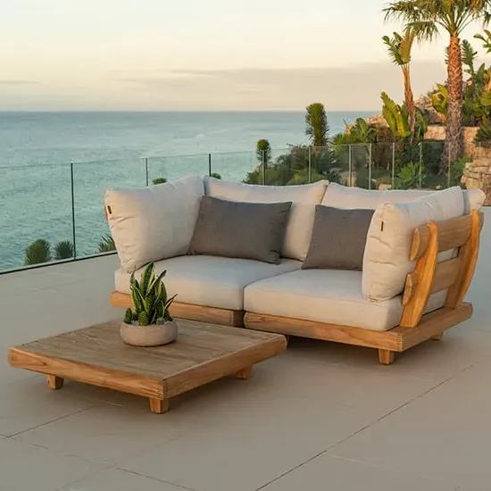 Sauchie 2-Seater Outdoor Sofa with Coffee Table - Grey, Teak image