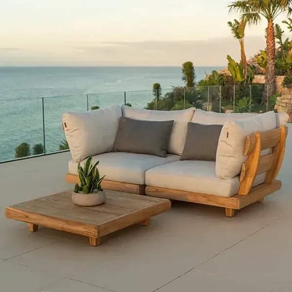 Sauchie 2-Seater Outdoor Sofa with Coffee Table - Grey, Teak product
