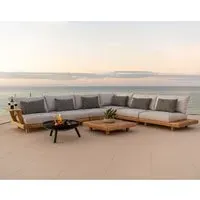 Sauchie Outdoor Lounger Set with Coffee Table - Teak, Grey