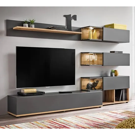 Sault Wooden Entertainment Unit with LED Lighting - Anthracite