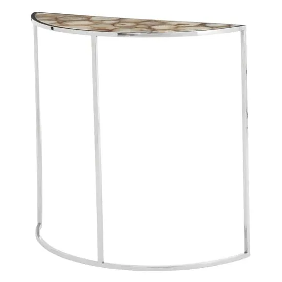 Sauna Half Moon Agate Console Table - White, Steel