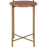Sauna Round Side Table with Gold Frame - Pink, Quartz