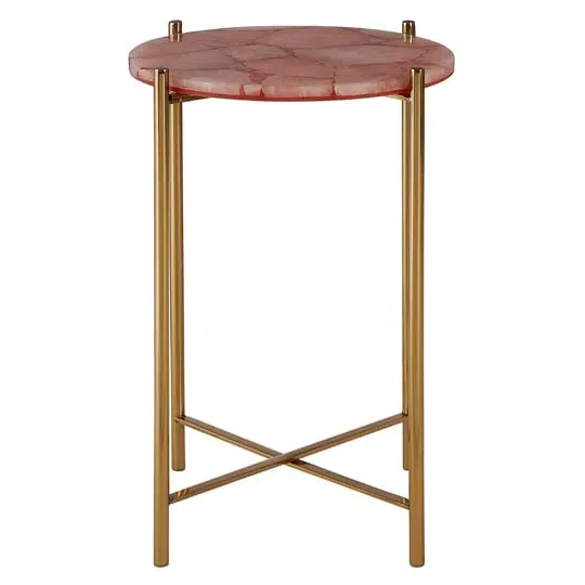 Sauna Round Side Table with Gold Frame - Pink, Quartz image
