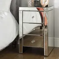 Saville 3-Drawer Bedside Cabinet - Silver, Mirrored
