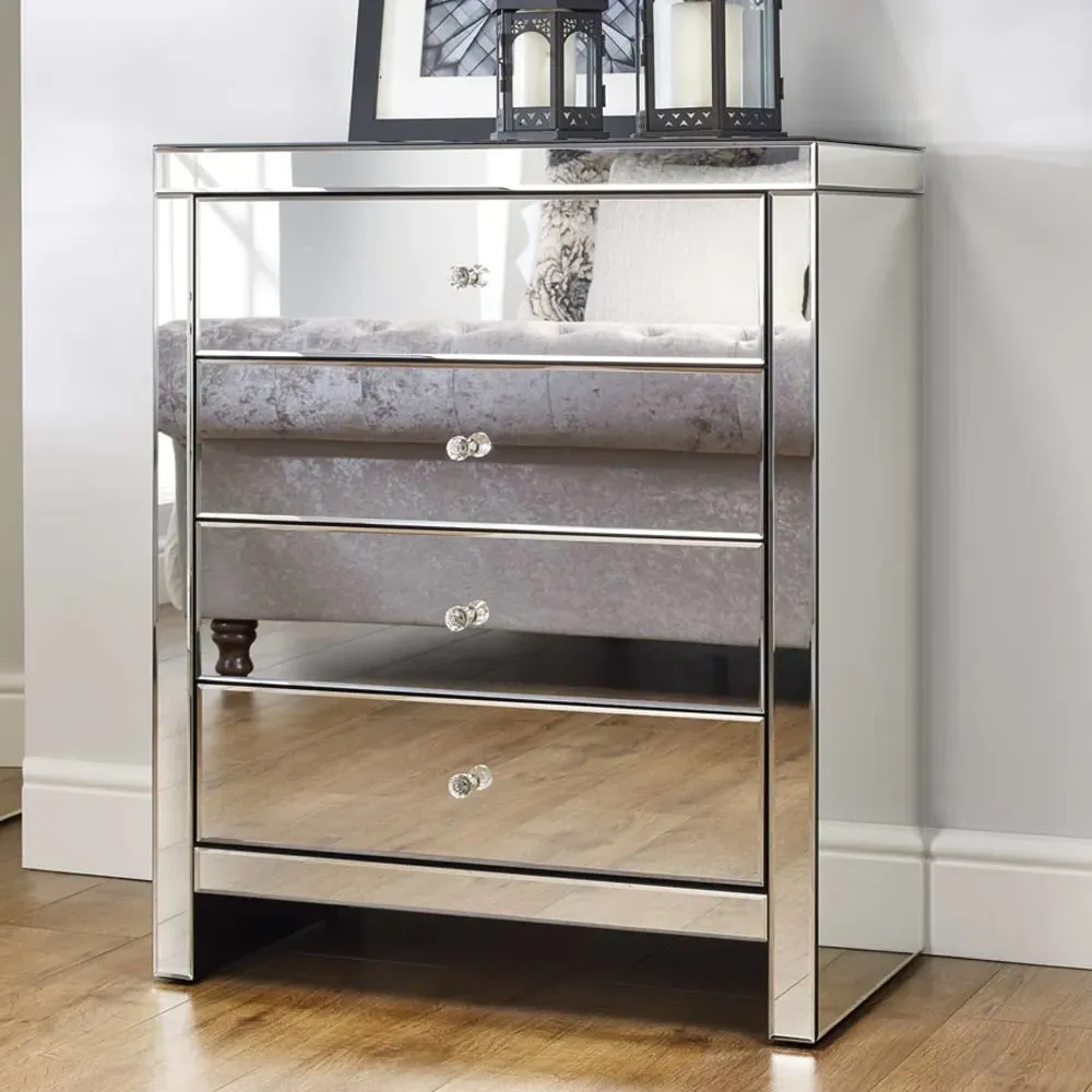 Saville 4 Drawer Chest - Silver, Mirrored image