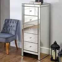 Saville 5 Drawer Chest - Silver, Mirrored