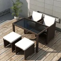 Savir 4-Seater Outdoor Dining Set with Cushions - Brown, Poly Rattan alternate view