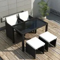 Savir 4-Seater Rattan Dining Set with Cushions - Black