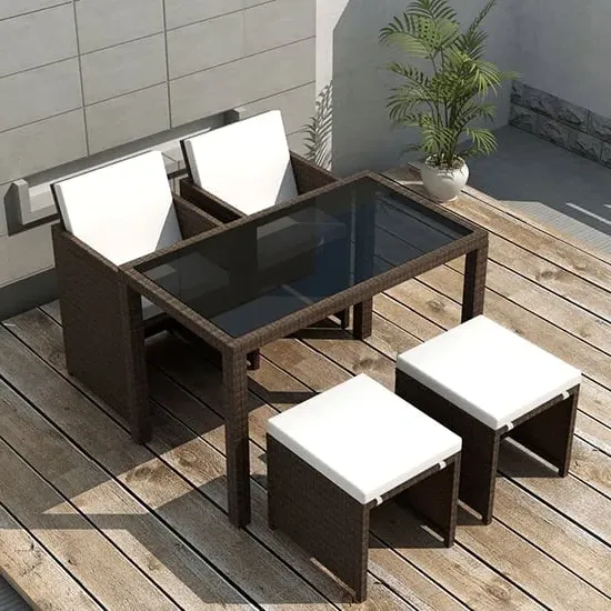Savir 4-Seater Rattan Dining Set with Cushions - Brown