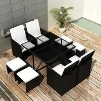 Savir 8-Seater Rattan Dining Set with Cushions - Black