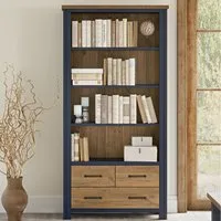 Savona Bookcase with 3 Drawers - Blue, Oak